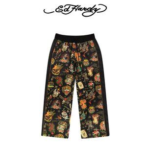 NWT- ED HARDY COLORFUL FLASHBOARD TATTOO PRINT TRACK PANTS / SWEATPANTS - SIZE S